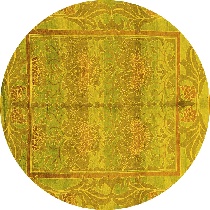 Round Oriental Yellow Traditional Rug, abs1674yw