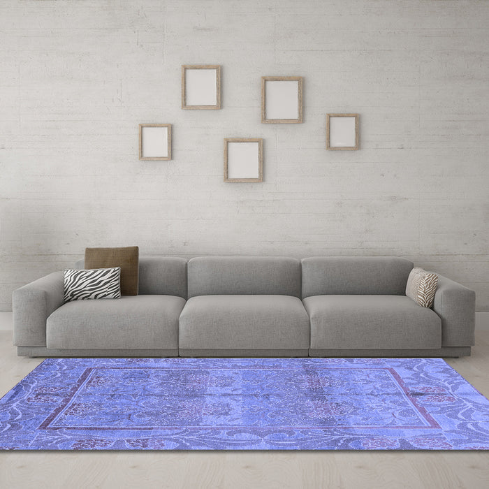 Machine Washable Oriental Blue Traditional Rug in a Living Room, wshabs1674blu