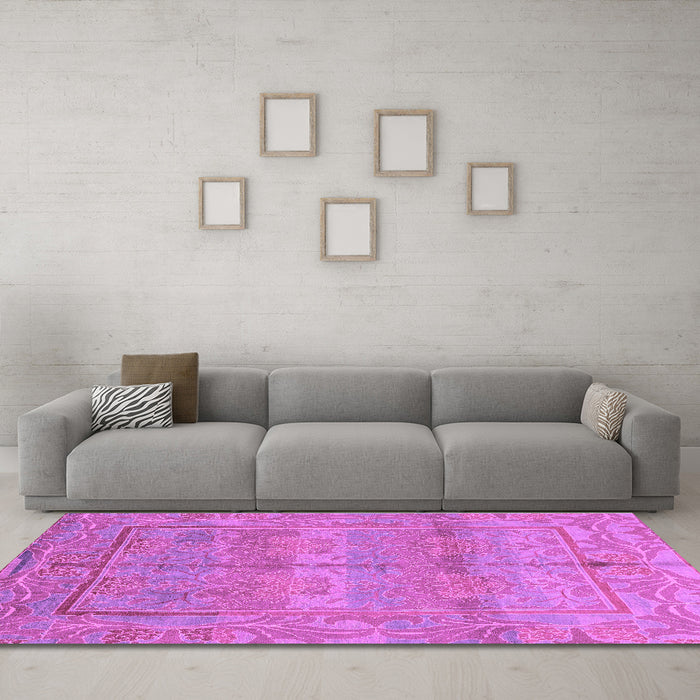 Machine Washable Oriental Purple Traditional Area Rugs in a Living Room, wshabs1674pur