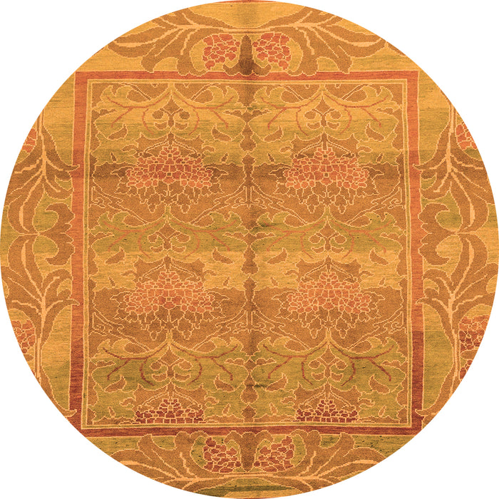Round Machine Washable Oriental Orange Traditional Area Rugs, wshabs1674org