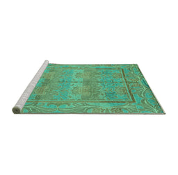 Sideview of Machine Washable Oriental Turquoise Traditional Area Rugs, wshabs1674turq
