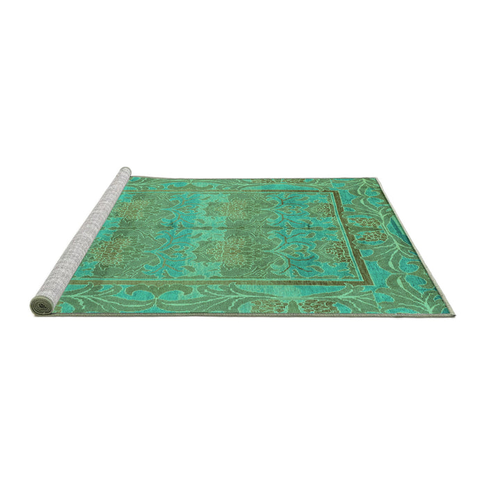 Sideview of Machine Washable Oriental Turquoise Traditional Area Rugs, wshabs1674turq