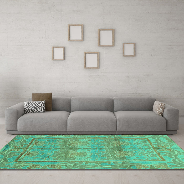 Machine Washable Oriental Turquoise Traditional Area Rugs in a Living Room,, wshabs1674turq