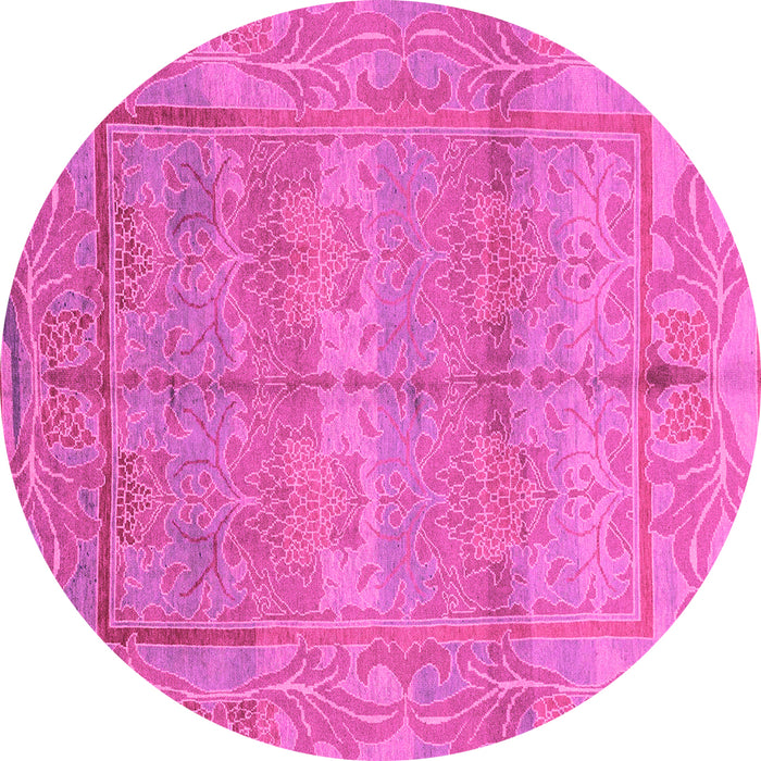 Round Machine Washable Oriental Pink Traditional Rug, wshabs1674pnk