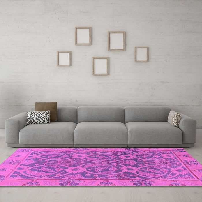 Machine Washable Abstract Purple Modern Area Rugs in a Living Room, wshabs1675pur