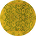 Round Machine Washable Abstract Yellow Modern Rug, wshabs1675yw