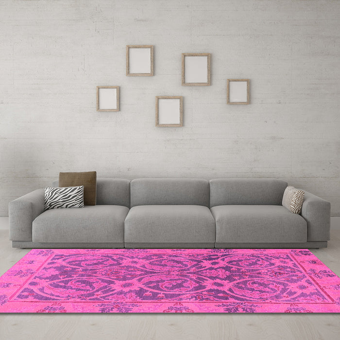 Machine Washable Abstract Pink Modern Rug in a Living Room, wshabs1675pnk
