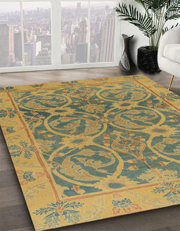 Machine Washable Abstract Gold Rug in a Family Room, wshabs1675