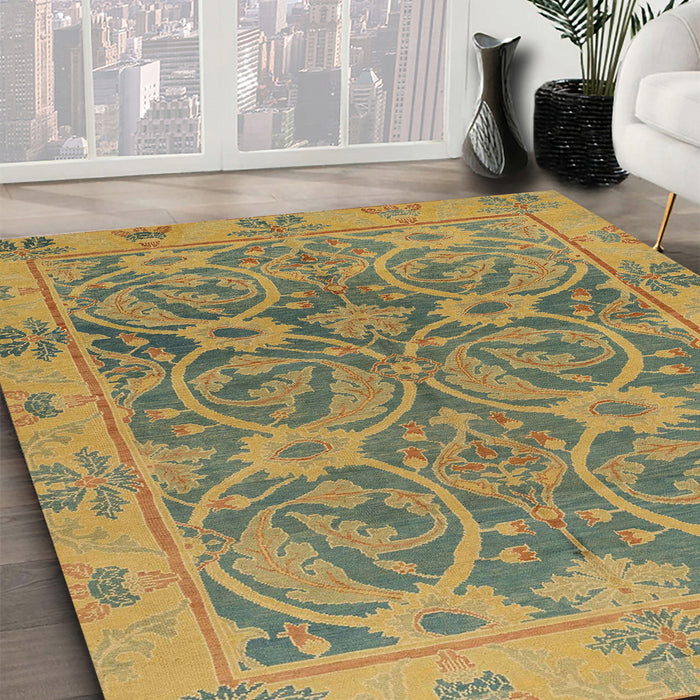 Machine Washable Abstract Gold Rug in a Family Room, wshabs1675