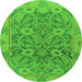 Round Machine Washable Abstract Green Modern Area Rugs, wshabs1675grn