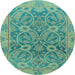 Round Abstract Light Blue Modern Rug, abs1675lblu