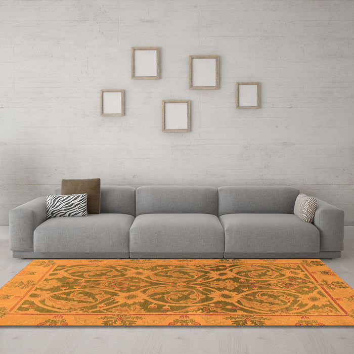 Machine Washable Abstract Orange Modern Area Rugs in a Living Room, wshabs1675org
