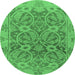 Round Machine Washable Abstract Emerald Green Modern Area Rugs, wshabs1675emgrn