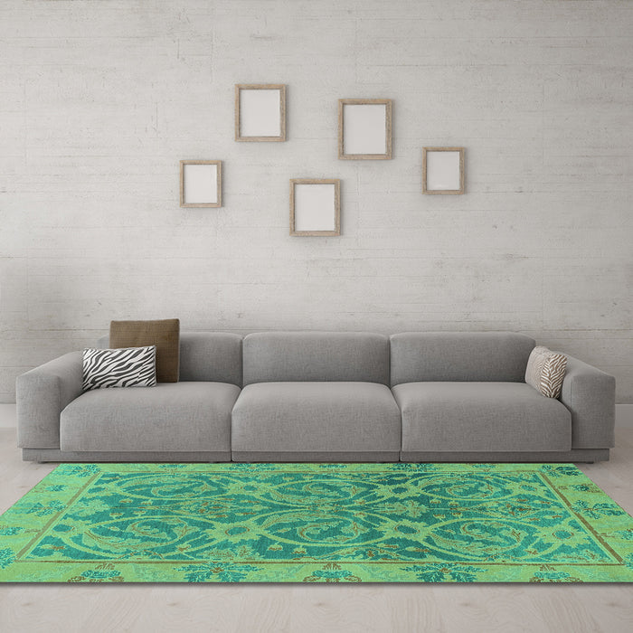 Machine Washable Abstract Turquoise Modern Area Rugs in a Living Room,, wshabs1675turq