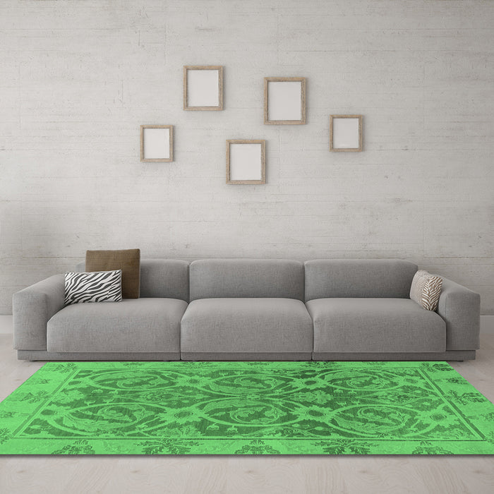 Machine Washable Abstract Emerald Green Modern Area Rugs in a Living Room,, wshabs1675emgrn