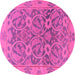 Round Machine Washable Abstract Pink Modern Rug, wshabs1675pnk