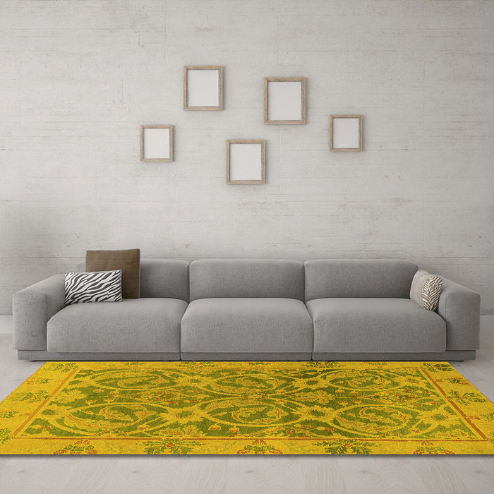 Machine Washable Abstract Yellow Modern Rug in a Living Room, wshabs1675yw