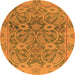 Round Machine Washable Abstract Orange Modern Area Rugs, wshabs1675org