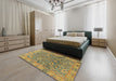 Machine Washable Abstract Gold Rug in a Bedroom, wshabs1675