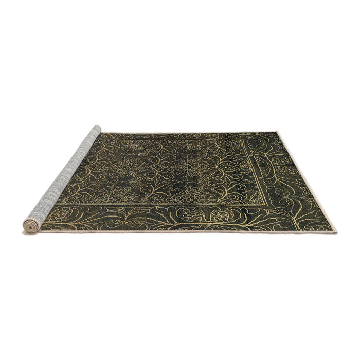 Sideview of Machine Washable Abstract Dark Moccasin Green Rug, wshabs1676
