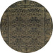 Round Abstract Dark Green Persian Rug, abs1676