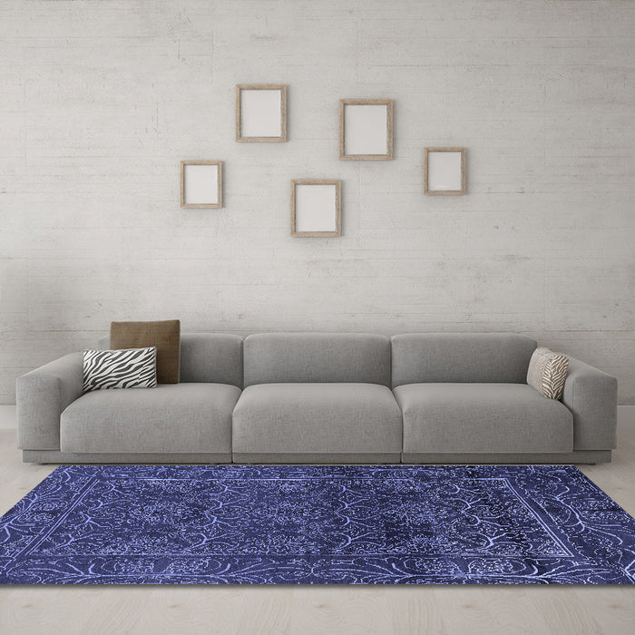 Machine Washable Persian Blue Bohemian Rug in a Living Room, wshabs1676blu
