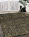 Abstract Dark Green Persian Rug in Family Room, abs1676