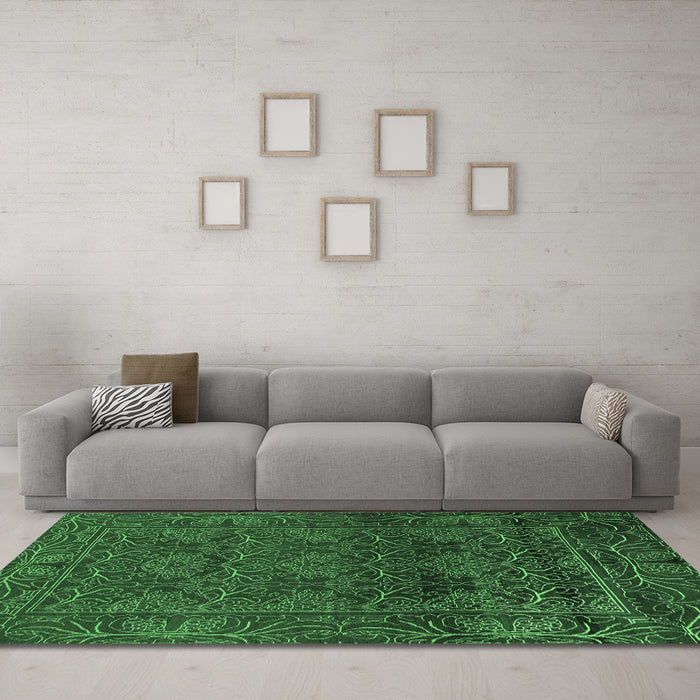 Machine Washable Persian Emerald Green Bohemian Area Rugs in a Living Room,, wshabs1676emgrn