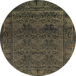 Round Machine Washable Abstract Dark Moccasin Green Rug, wshabs1676