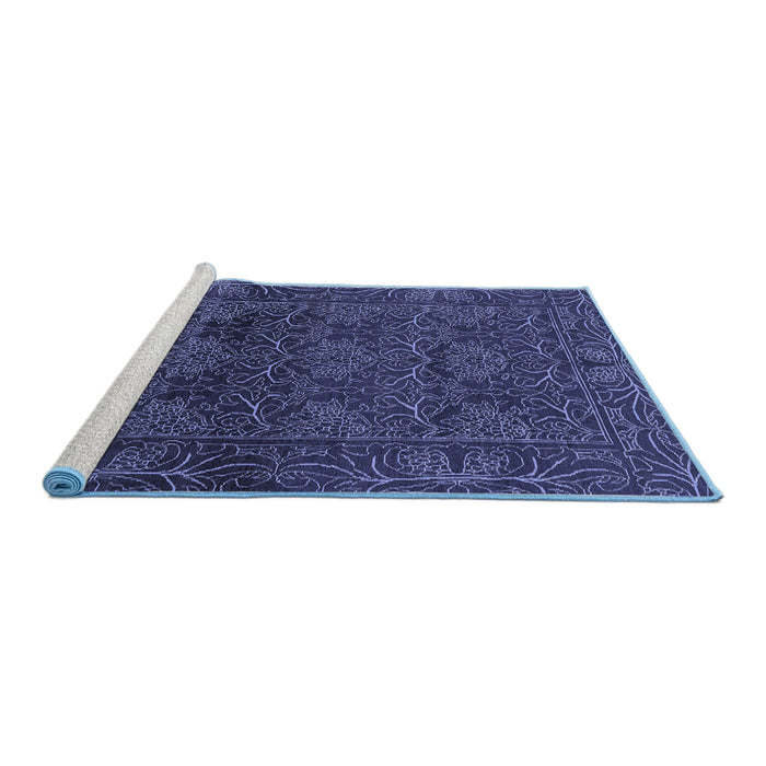 Sideview of Machine Washable Persian Blue Bohemian Rug, wshabs1676blu