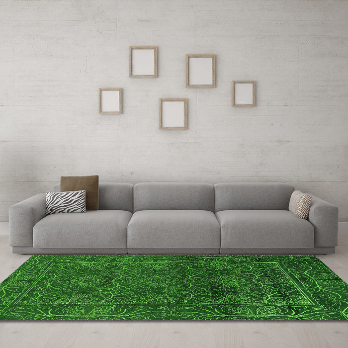 Machine Washable Persian Green Bohemian Area Rugs in a Living Room,, wshabs1676grn