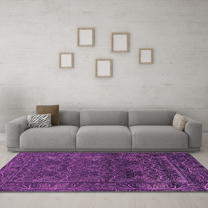 Machine Washable Persian Purple Bohemian Area Rugs in a Living Room, wshabs1676pur