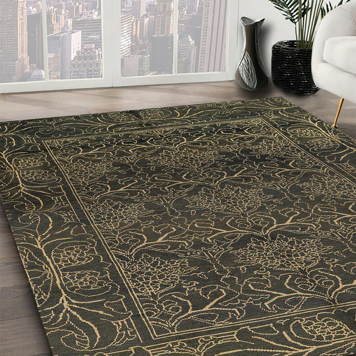 Machine Washable Abstract Dark Moccasin Green Rug in a Family Room, wshabs1676