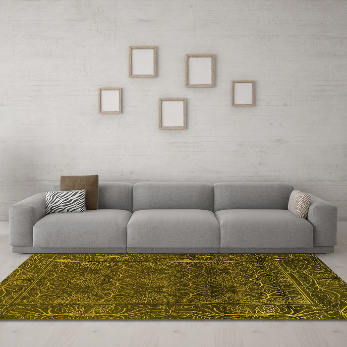 Machine Washable Persian Yellow Bohemian Rug in a Living Room, wshabs1676yw