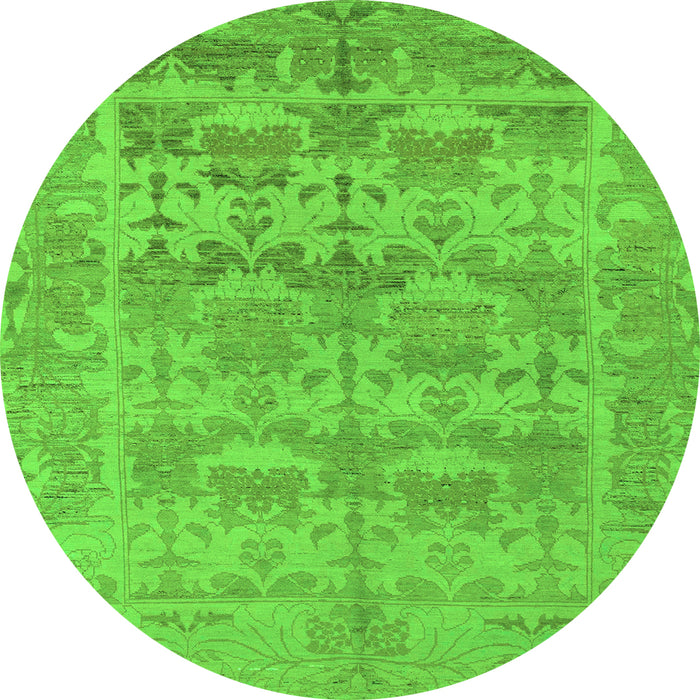 Round Machine Washable Oriental Green Traditional Area Rugs, wshabs1677grn