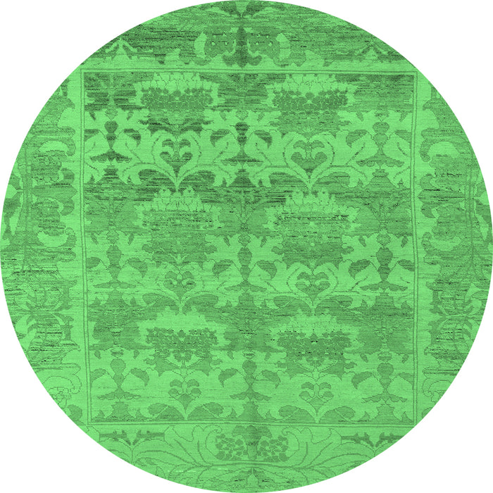 Round Oriental Emerald Green Traditional Rug, abs1677emgrn