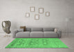 Machine Washable Oriental Emerald Green Traditional Area Rugs in a Living Room,, wshabs1677emgrn