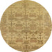 Round Machine Washable Abstract Yellow Rug, wshabs1677