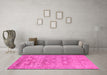 Machine Washable Oriental Pink Traditional Rug in a Living Room, wshabs1677pnk