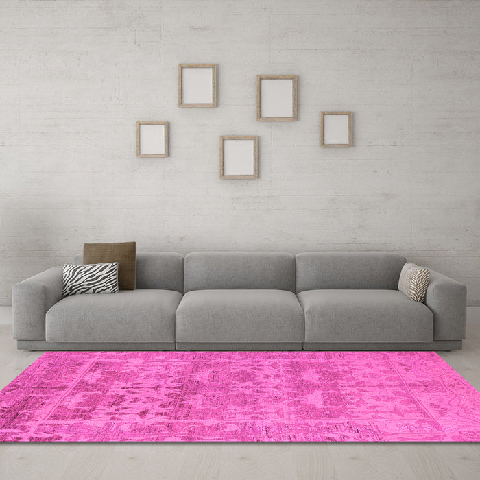 Machine Washable Oriental Pink Traditional Rug in a Living Room, wshabs1677pnk