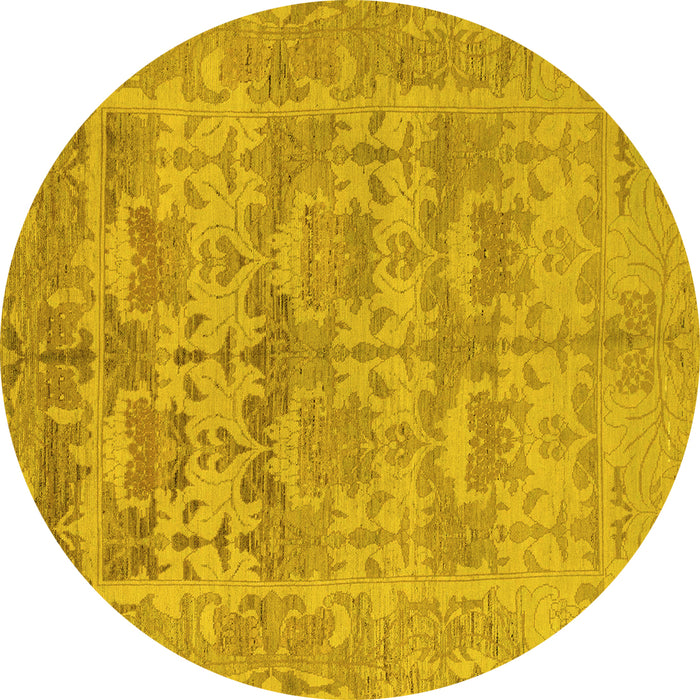 Round Machine Washable Oriental Yellow Traditional Rug, wshabs1677yw