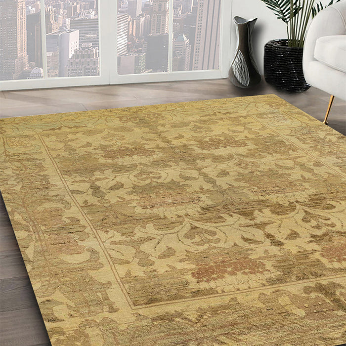 Abstract Yellow Oriental Rug in Family Room, abs1677