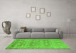 Machine Washable Oriental Green Traditional Area Rugs in a Living Room,, wshabs1677grn