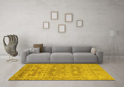 Machine Washable Oriental Yellow Traditional Rug in a Living Room, wshabs1677yw