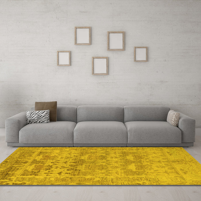Machine Washable Oriental Yellow Traditional Rug in a Living Room, wshabs1677yw