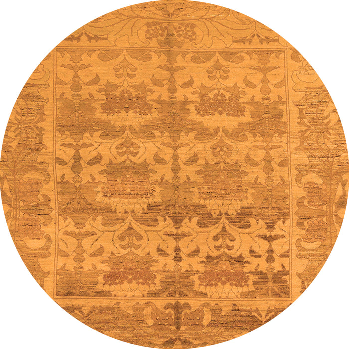Round Machine Washable Oriental Orange Traditional Area Rugs, wshabs1677org