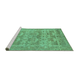 Sideview of Machine Washable Oriental Turquoise Traditional Area Rugs, wshabs1677turq