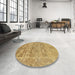 Round Machine Washable Abstract Yellow Rug in a Office, wshabs1677