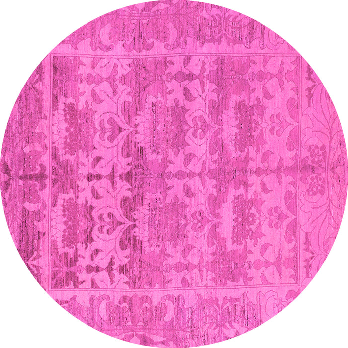Round Machine Washable Oriental Pink Traditional Rug, wshabs1677pnk