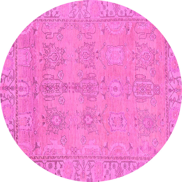 Round Machine Washable Oriental Pink Traditional Rug, wshabs1678pnk